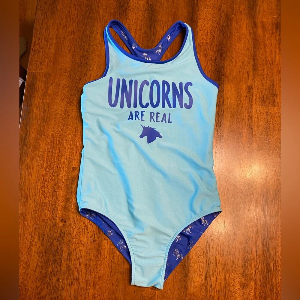 Justice Reversible unicorn one-piece swimming suit